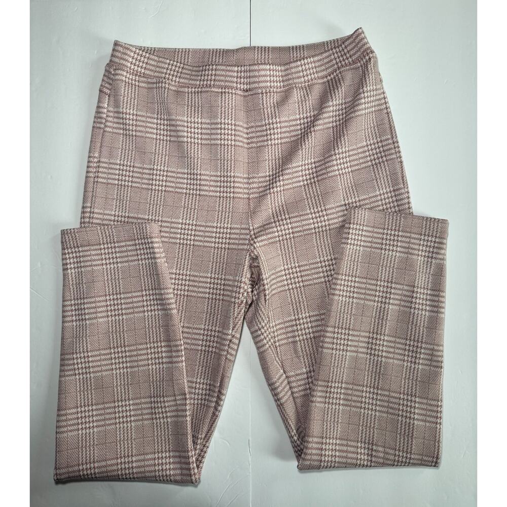 Halara Plaid Pants Women Large Pink Stretch Pull On Straight Leg Work Casual